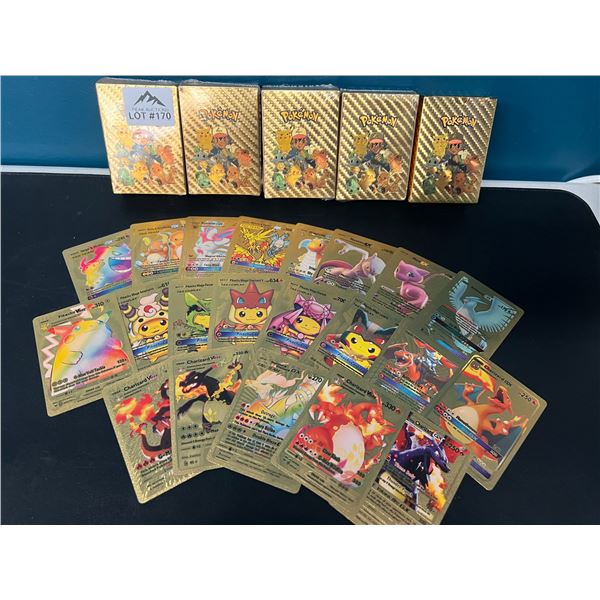 Lot of 5 Packs of Fan Art Gold Foil Pokemon Cards