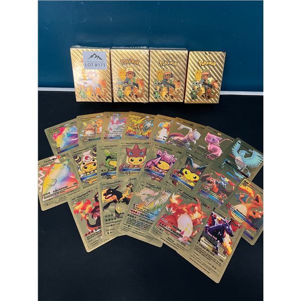 Lot of 4 Packs of Fan Art Gold Foil Pokemon Cards