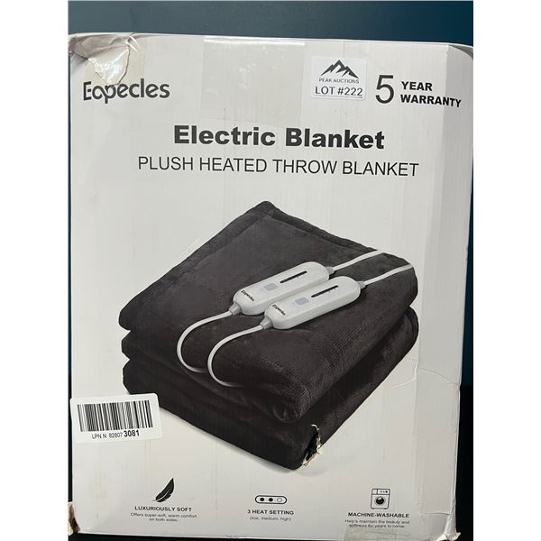 Lot of 1 Electric Plush Heated Throw Blanket - Black - Large 84 x 90" Size