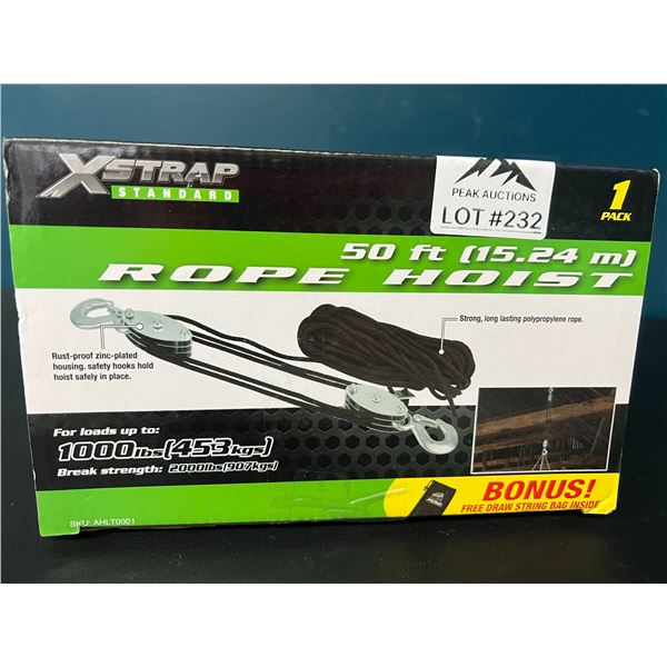 Lot of 1 50FT Rope Hoist - For Loads up to 1000lbs