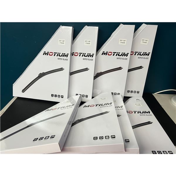 Lot of 8 Assorted Motium Windshield Wiper Blade Sets (2pcs per box)