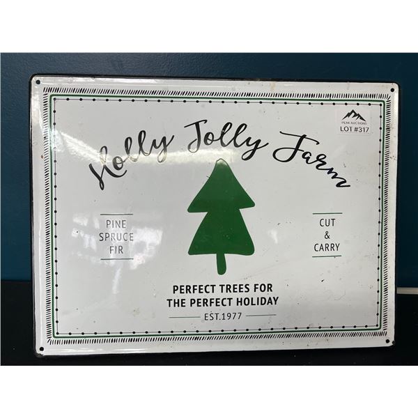 Lot of 1 "Holly Jolly Farm" Metal Decor Sign by Ashland (*Used)
