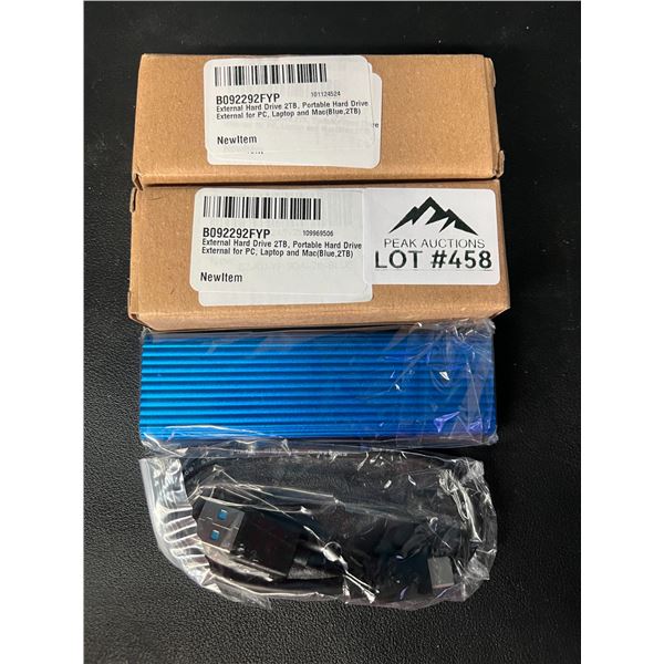 Lot of 2 2TB External Portable Hard Drives for Photos/Videos/Files (Blue)