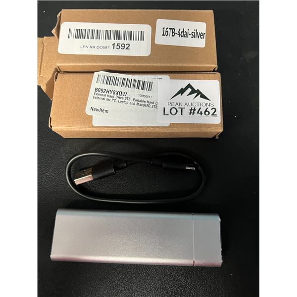 Lot of 2 External Portable Hard Drives for Photos/Videos/Files (Silver/Red)