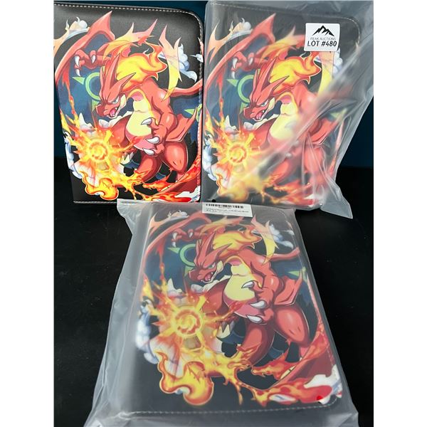 Lot of 3 Pokemon Leather 4-Pocket Premium Card Binders