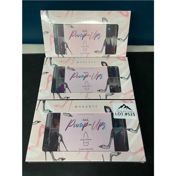 Lot of 3 Packs of Makartt Nail Pump-Ups Long Stiletto Acrylic Press-On Nails