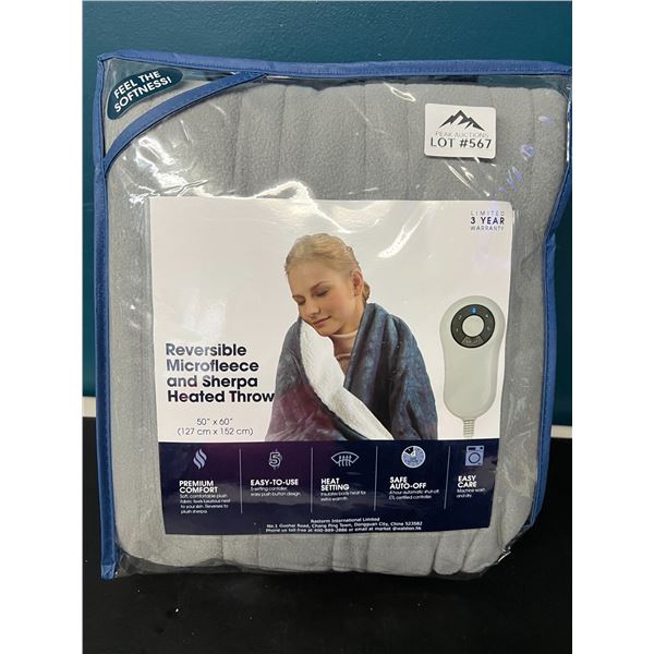 Lot of 1 Reversible Microfleece & Sherpa Heated Throw Blanket - Grey