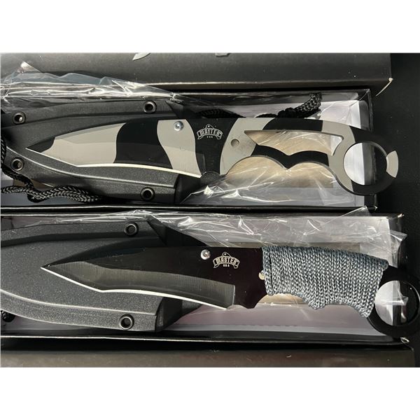 Lot of 2 Master USA 7" Tactical Fixed Neck Blade Knives w/ Sheath & String