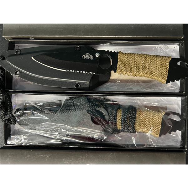 Lot of 2 Master USA 7" Tactical Fixed Neck Blade Knives w/ Sheath & String