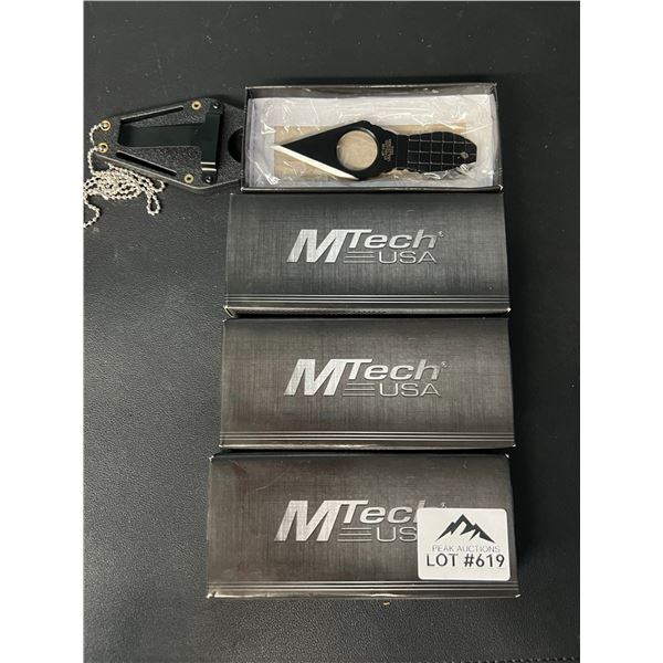 Lot of 3 MTech USA Tactical Fixed Blade Grenade Style Neck Knives - MT-588BK