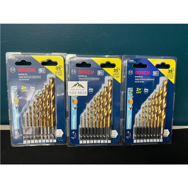 Lot of 3 Bosch Titanium Drill Bit Sets
