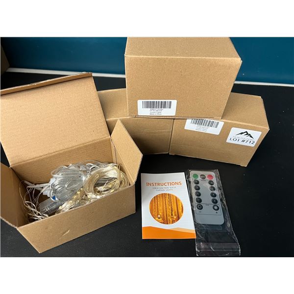 Lot of 4 Boxes of LED Curtain String Lights w/ Remote Control