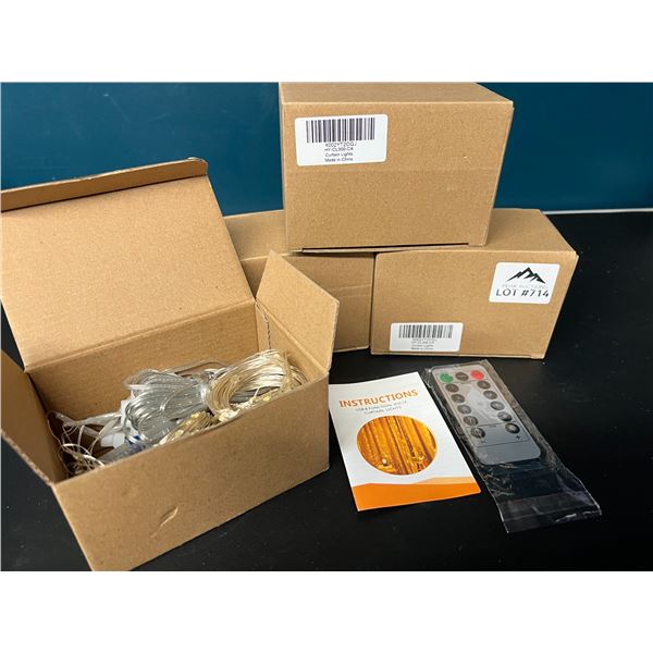 Lot of 4 Boxes of LED Curtain String Lights w/ Remote Control