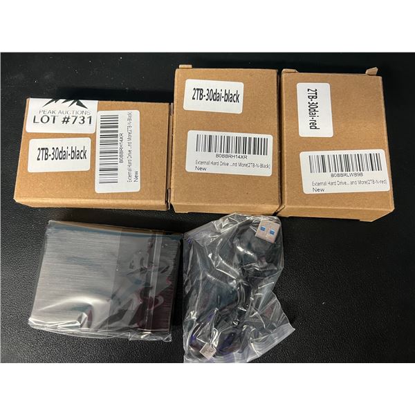 Lot of 3 2TB External Portable Hard Drives for Photos/Videos/Files (Black & Red)