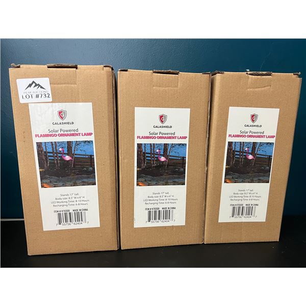 Lot of 3 Solar Powered LED Flamingo Lights for Gardens (17inches tall)