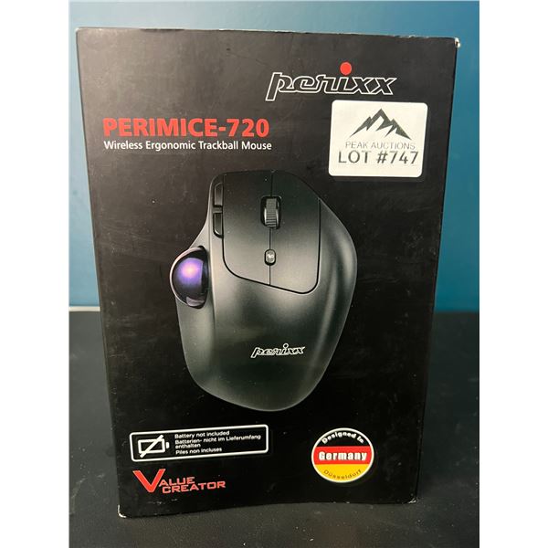 Lot of 1 Perimice-720 Wireless Ergonomic Trackball Mouse