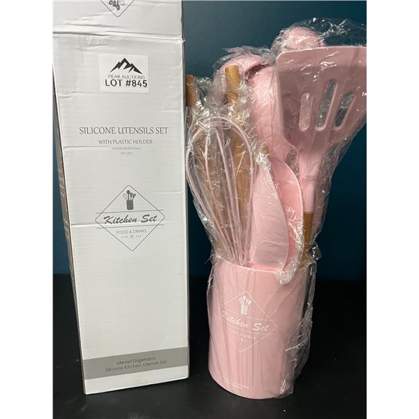 Lot of 1 Silicone Kitchen Utensils Set w/ Holder - Pink