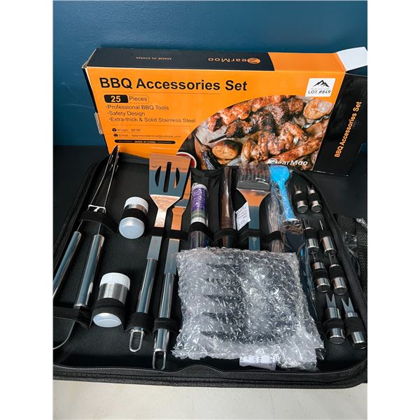 Lot of 1 25PC BBQ Accessories Set w/ Case