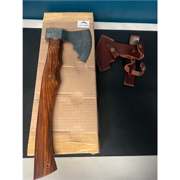 Lot of 1 Forged Carbon Steel Viking Axe/Hatchet w/ Wood Shaft & Sheath