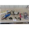 Image 1 : Small Bench Grinder, Propane Torch, Mastercraft Angle Grinder, Electrical Tester, Pipe Repair Kit