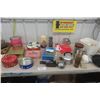 Image 1 : Assorted Goodies; Candy Tins, Cast Frying Pan, Lawn Toss Game, Kettle, Plastic Dishes + Cutlery plus
