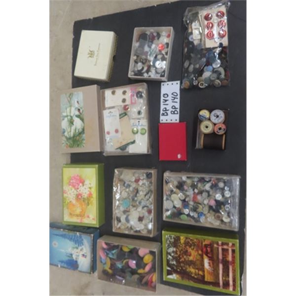 Large Assortment of Vintage Buttons in Small Boxes + a Few Spools of ...