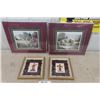 Image 1 : 2 Framed Pictures of Country Houses 15" x 17.5" + 2 Small Petti Point Asian Pictures 9.5" x 10"