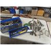 Image 1 : Westward Tool Box Full of Crescents, Plyers, Hammers, Roller Chains, Allen Wrenches, Implement Parts