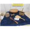 Image 1 : Primitive Items; Bowl, 2 Butter Press, Spoon plus more