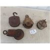 Image 1 : 4 Vintage Pulleys; 2 Steel, 2 Steel + Wood