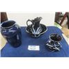 Image 1 : 4 Pieces Blue Mountain Pottery- Wash Basin and Pitcher, Vase, Smaller Vase
