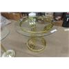 Image 2 : 4 pc Brass + Glass Table Set ; Coffee Table 16" x 36" , End Table 22" x 27", Stand 11" x 26", 