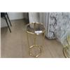 Image 5 : 4 pc Brass + Glass Table Set ; Coffee Table 16" x 36" , End Table 22" x 27", Stand 11" x 26", 