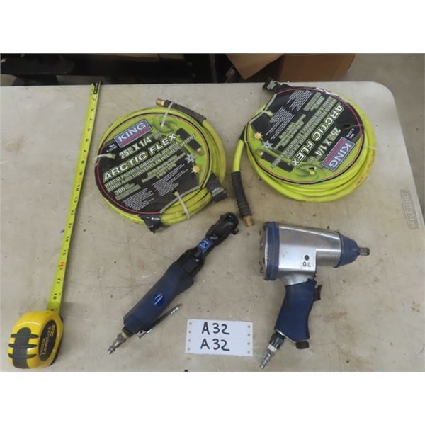 Hyundai 1/2" Drive Impact Air Gun, Hyundai 3/8" Air Ratchet, (2) 25' x 1/4" Air Hose