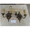 Image 1 : Pair of Brass 2 Lamp Wall Sconces