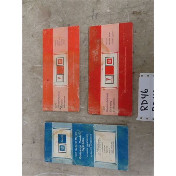 1972 General Motors Glove Box Manual - 3 Part Set ;Operators Manual, General Info, Emission Control 