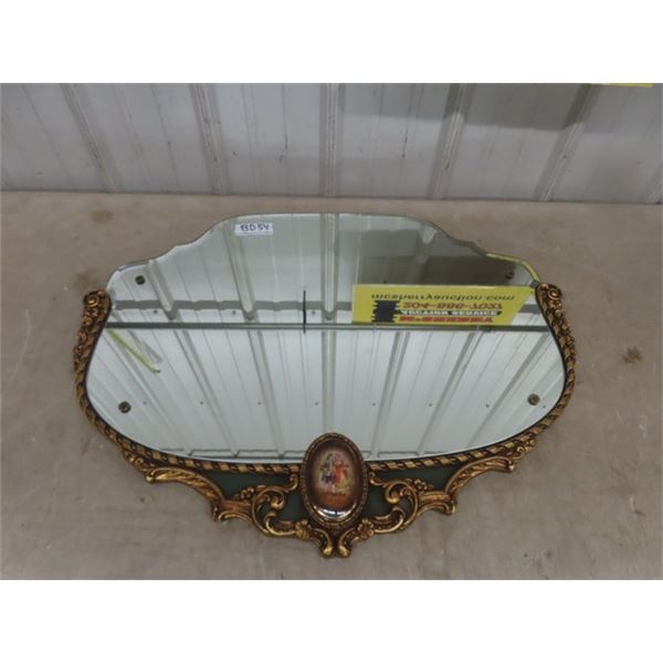 Large Vintage Heavy Plate Glass Mirror in Oak Frame with Gold Gesso Finish 24" x 31"  - Fancy Victor