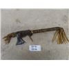 Image 1 : First Nations Tomahawk With Iron Axe Head + Wooden Handle Decorated with Rawhide Wrapping + Tassles,