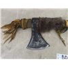 Image 2 : First Nations Tomahawk With Iron Axe Head + Wooden Handle Decorated with Rawhide Wrapping + Tassles,