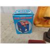 Image 2 : 7 Vintage + Antique Savings Banks - Plastic, Metal, Pottery; 2 Banks have Original Boxes- 1 is Mecha