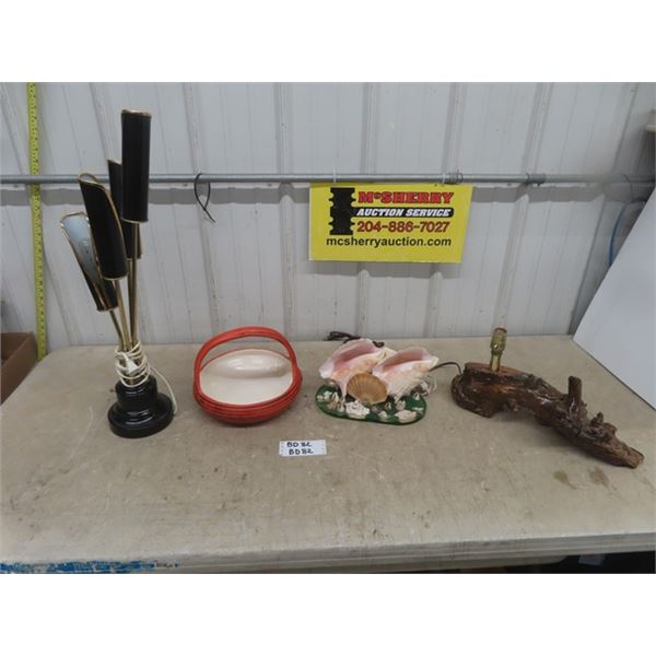 Mid Century Modern Lamp, Conch Shell Lamp, Driftwood Lamp, Haeger Bowl