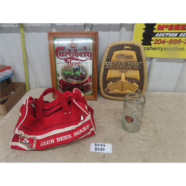 Vintage Carlsberg Beer Mirror, Heileman's Beer Sign, Large Beer Mug Paulaner, Club Beer Duffle Bag