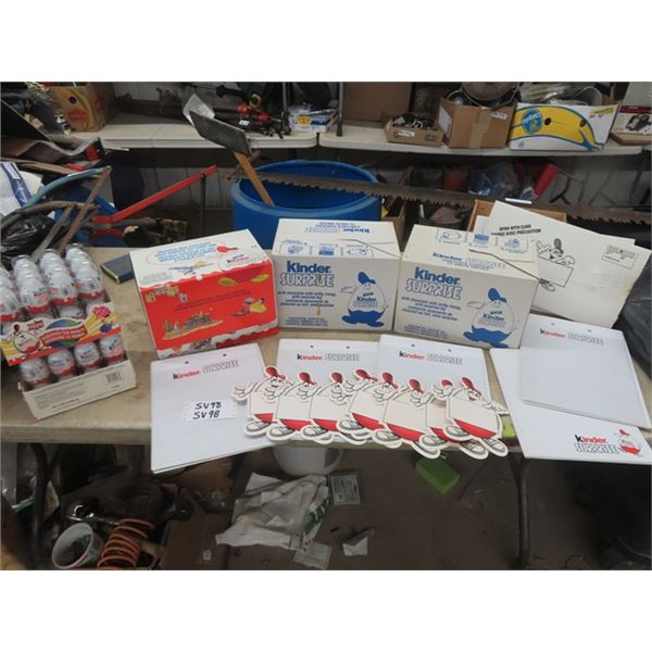 Large Assortment of Kinder Surprise Unopened Toys, Plastic Folders, Promo Advertising