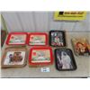 Image 1 : 7 Various Coca-Cola Trays; Red River Co-op, Picnic Cart, 1982 Calendar, Menu Girl, 1970's Re-Issue