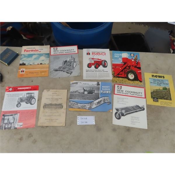 9 Assorted Tractor Brochures + Manuals ; IH 560 Tractor, Cockshutt 542 Combine, Massey Harris Plows,