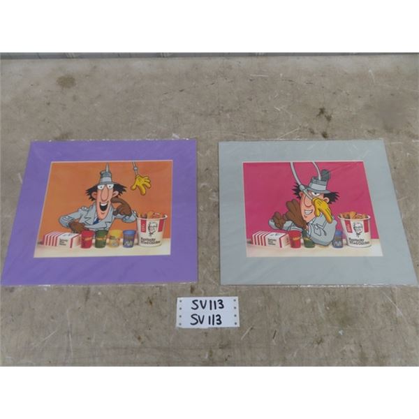 2 Matted Hand Painted Inspector Gadget - Kentucky Fried Chicken Production Cells 12" x 14" 