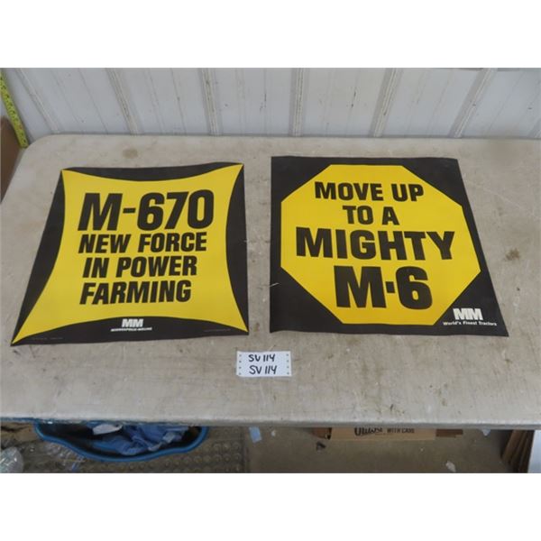 2 Minneapolis Moline M-670 Tractor + M6 Tractor Paper Dealership Display Posters - 1965 19" x 19" 