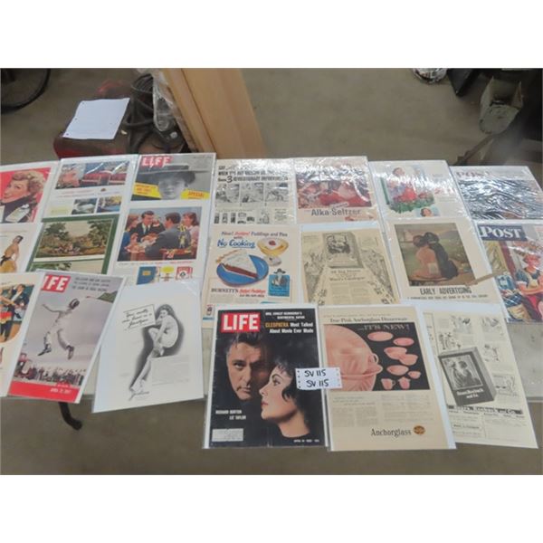 Large Assortment Magazine Ads- 1940's +60's; Soda Pop, Beer, Booze, Cars, Chainsaws, Food, Dishes 