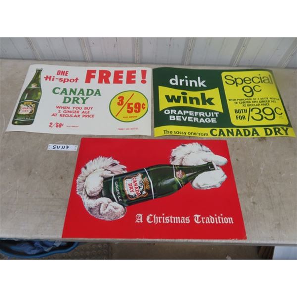 3 Canada Dry Paper Signs 14" x 22" 