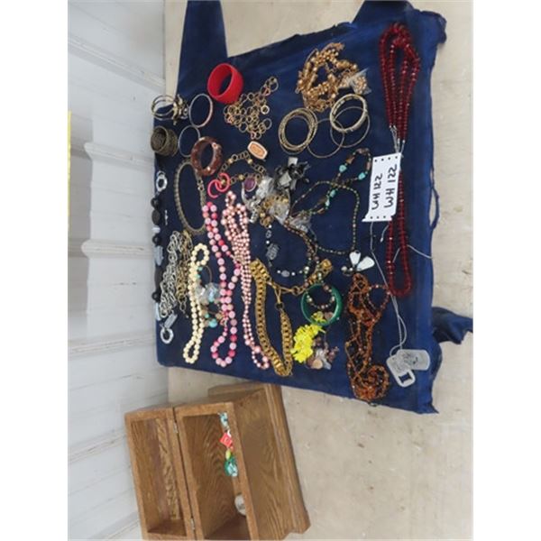 Wooden Jewelry Box Loaded with Necklaces, Bracelets, Earrings